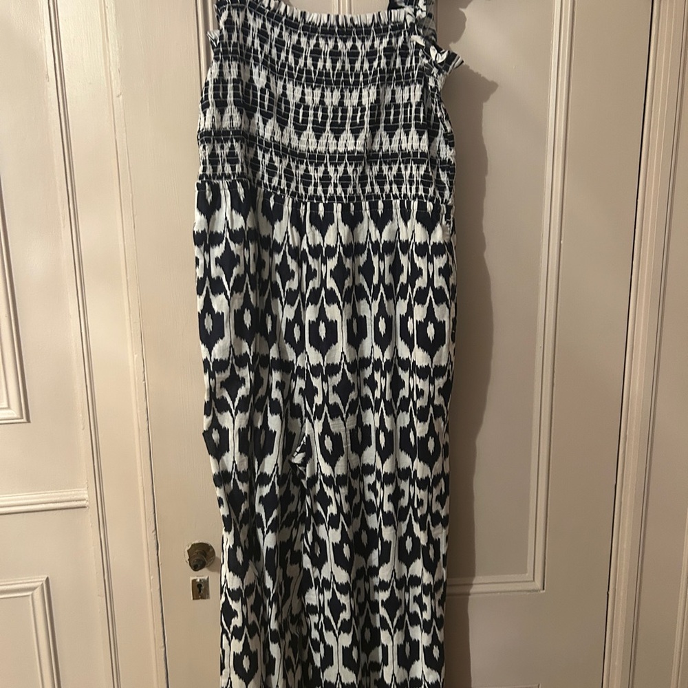 Ann Taylor LOFT Navy and White Patterned Jumpsuit